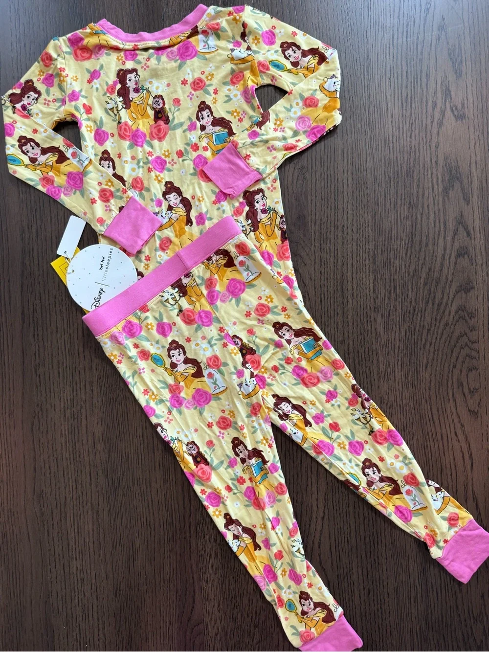 NWT 2T Little Sleepies Yellow & Pink Beauty and the Beast Floral Pajama Set